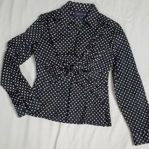 Twist-Front Polka Dot Collared Shirt